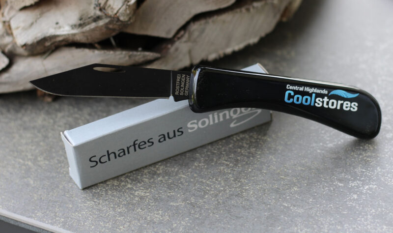 Taschenmesser mti Teflonklinge und Werbeaufdruck